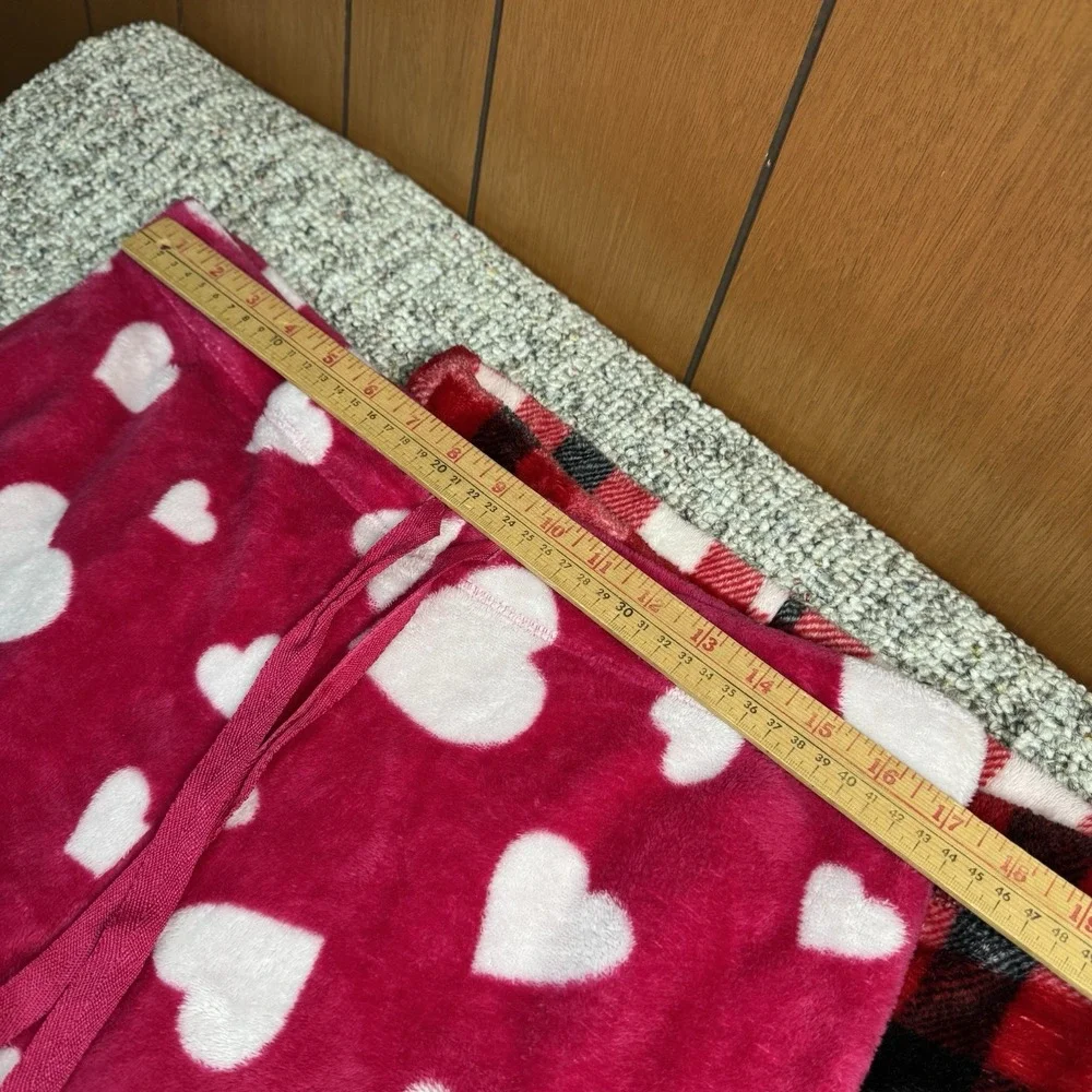 Faded Glory Lot of 2 Womens Large Sleepwear Pants Plaid Hearts Red Pink Pajama